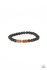 Lost Arrow - Copper Item #P9SE-URCP-061XX Dainty black lava rock and copper chevron-like frames are threaded along a stretchy band around the wrist for a seasonal look.  Sold as one individual bracelet